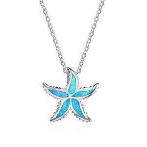  New Ocean Plant Starfish Necklace Opal Starfish Pendant Necklace for Beach Holiday Jewelry S925 Silver Blue Cute