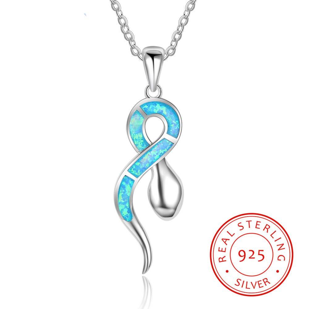  925 Sterling Silver Opal Snake Pendant Necklace Gemstone Gift Minimalist Necklace For Women Jewelry
