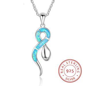  925 Sterling Silver Opal Snake Pendant Necklace Gemstone Gift Minimalist Necklace For Women Jewelry