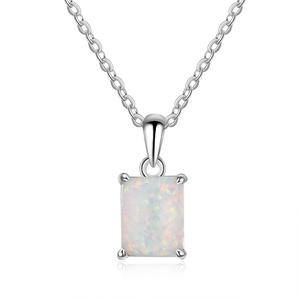 925 Sterling Silver White Opal Rectangle Pendant Necklace for Women Chain Link Necklaces Silver 925 Jewelry 