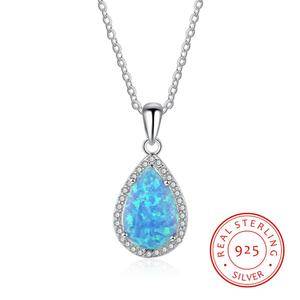 Fashion  Opal Jewelry Opal Drop Pendant Necklace Blue 925 Sterling Silver for Women Necklaces 