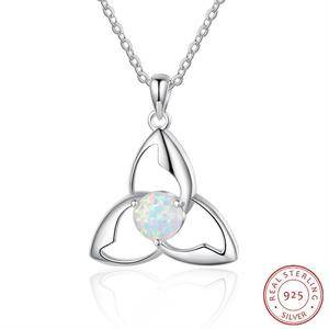  Unique Design Triangle Rotate Opal Necklace 925 Sterling Silver White Opal Pendant Necklace for Women