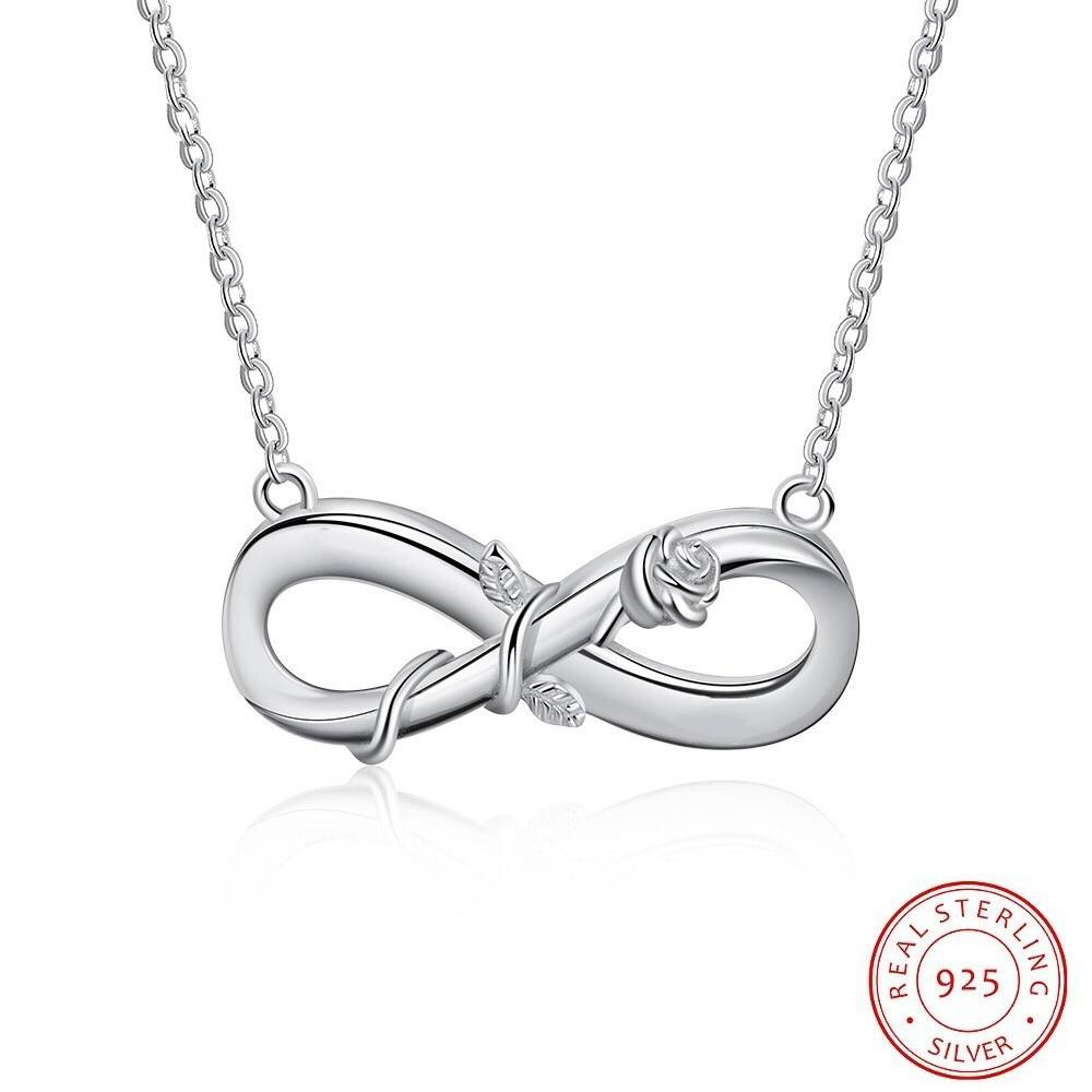 新款个性创意八形项链S925银含玫瑰花吊坠女款银饰品