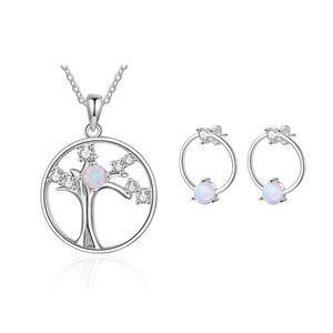 925 Sterling Silver Zircon Round Heart Shape White Opal Pendant Jewelry Tree Of Life Necklace