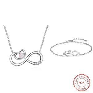 925 Sterling Silver Infinity Love Heart Pendant Necklace With Round White Opal Zircon