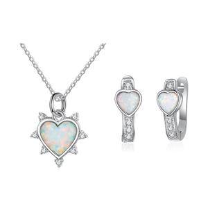  Heart Shape Synthetic White Opal Inlay 925 Sterling Silver  Heart Pendant Necklace For Women Girls