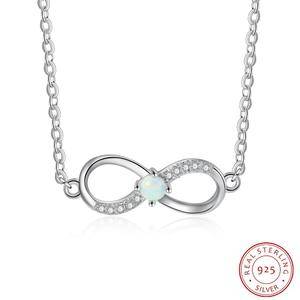  925 Sterling Silver  White Opal Endless Love Symbol Pendant Infinity Necklace For Women