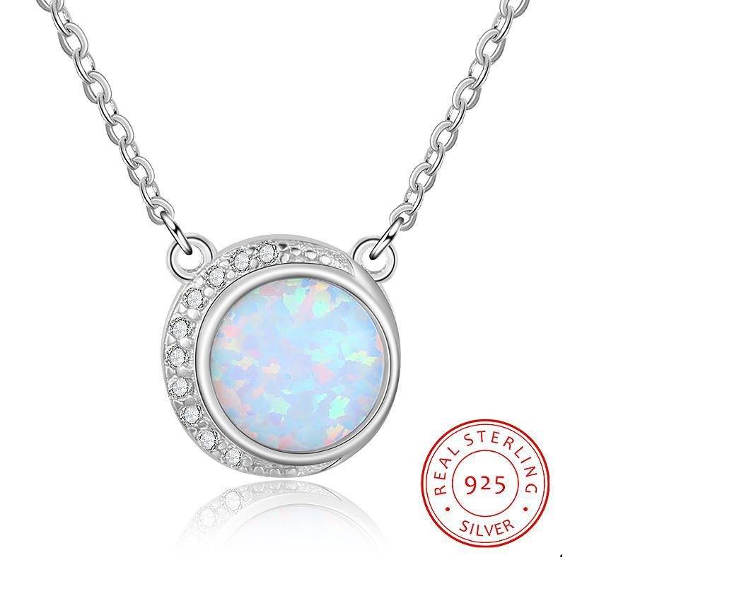  Womens Jewelry 925 Sterling Silver Eclipse White Opal Pendant Necklace With Zircon