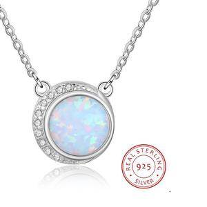  Womens Jewelry 925 Sterling Silver Eclipse White Opal Pendant Necklace With Zircon