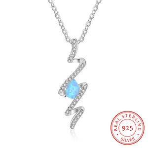 925 Sterling Silver Wave Design Blue Fire Opal Pendant Necklace Wave Opal Necklace for Womens Gifts