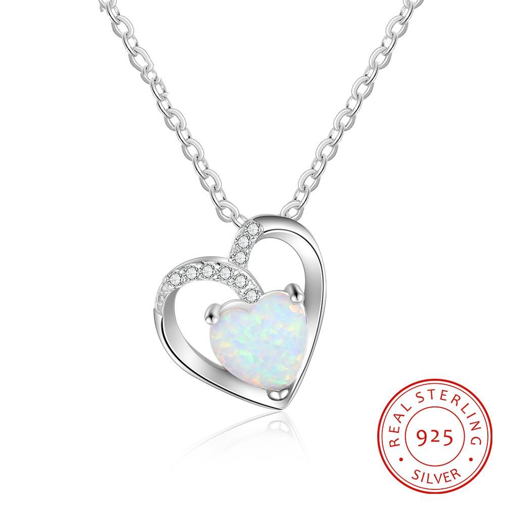 European And American New Heart-Shaped Pendant S925 Silver Fashion Diamond OPAL Women's Necklace