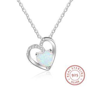 European And American New Heart-Shaped Pendant S925 Silver Fashion Diamond OPAL Women's Necklace