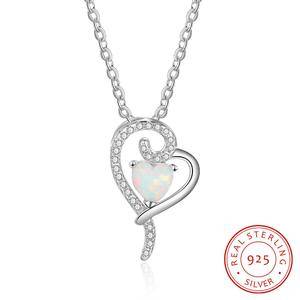  Womens  Sterling Silver 925 Heart Pendant Necklace With White Opal Stone Pendant
