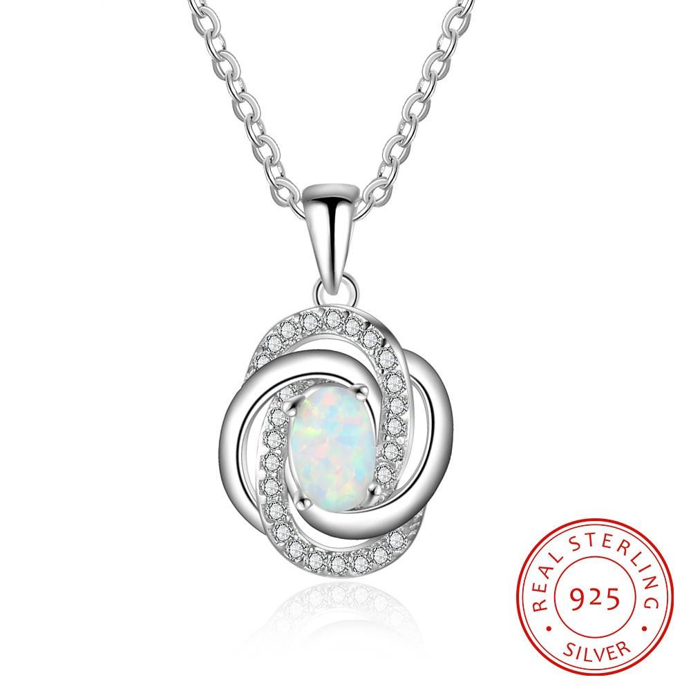新款欧美时尚螺旋镶钻925银项链澳宝 opal饰品批发