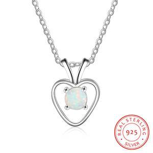 Trendy Women Heart Opal 925 Sterling Silver Necklaces Jewelry  Pendant Necklace Engagement Gift