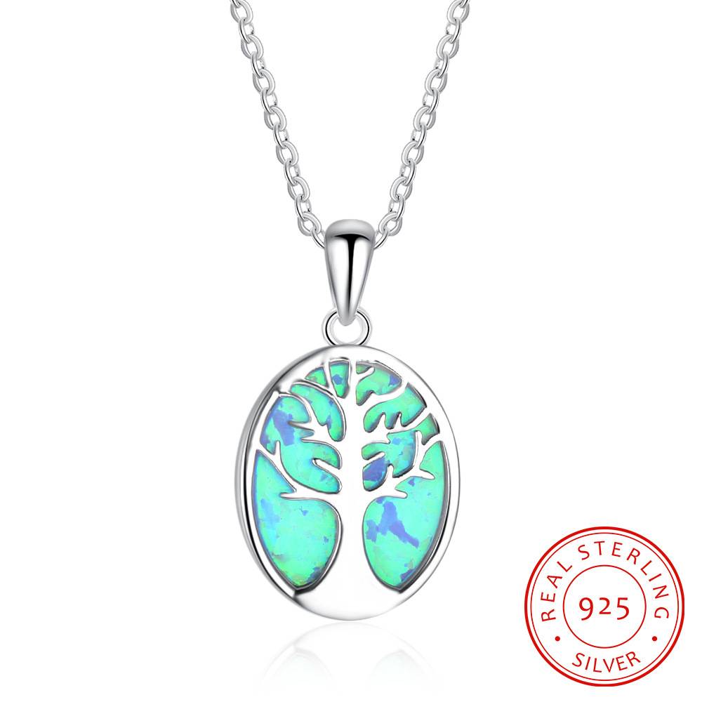  Tree of Life Opal Necklace 925 Sterling Silver Tree of Life Necklace with Created Opal Pendant Necklace for Women Girl