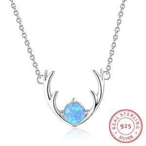 Wholesale Blue Opal Necklace 925 Sterling Silver Deer Antler Opal Necklace Pendant Jewelry for Women Girls