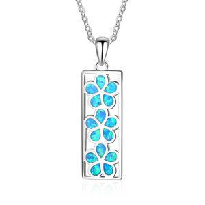 European and American Fashion Blue Opal Pendant Three Flowers Clavicle Chain Women Necklace