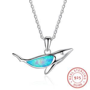  Shark Silver Necklace 925 Sterling Silver Jewelry Blue Opal Beach Shark Pendant Necklaces for Women Gifts