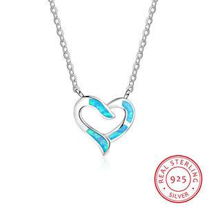Trendy Women Heart  925 Sterling Silver Necklaces Jewelry  Opal Pendant Necklace Engagement  Gift