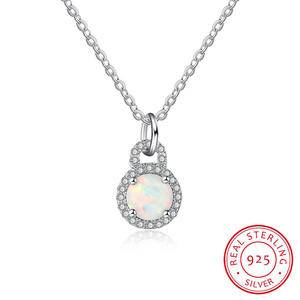  925 Sterling Silver European Style Fashion Simple White Opal Pendant Necklace for Women Gifts