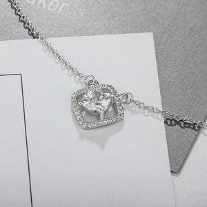 Exquisite Square Shaped Pendant Necklace with Dazzling  Fashion Wedding Neck Accessories Silver Color Jewelry for Women