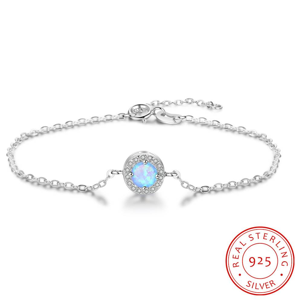 Opal Bracelet Handmade Jewelry 925 Sterling Silver for Women Girls Gifts  Wonderful Blue Round Shape Blue Trendy 