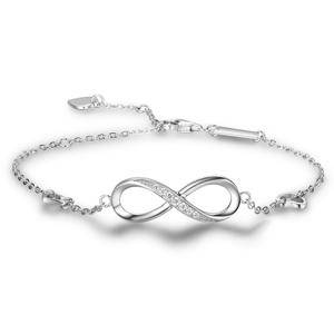  Lucky Number 8 S925 Silver Adjustable Cubic Zirconia Bracelet  Crystal Love Infinity Charm Bracelet for Women