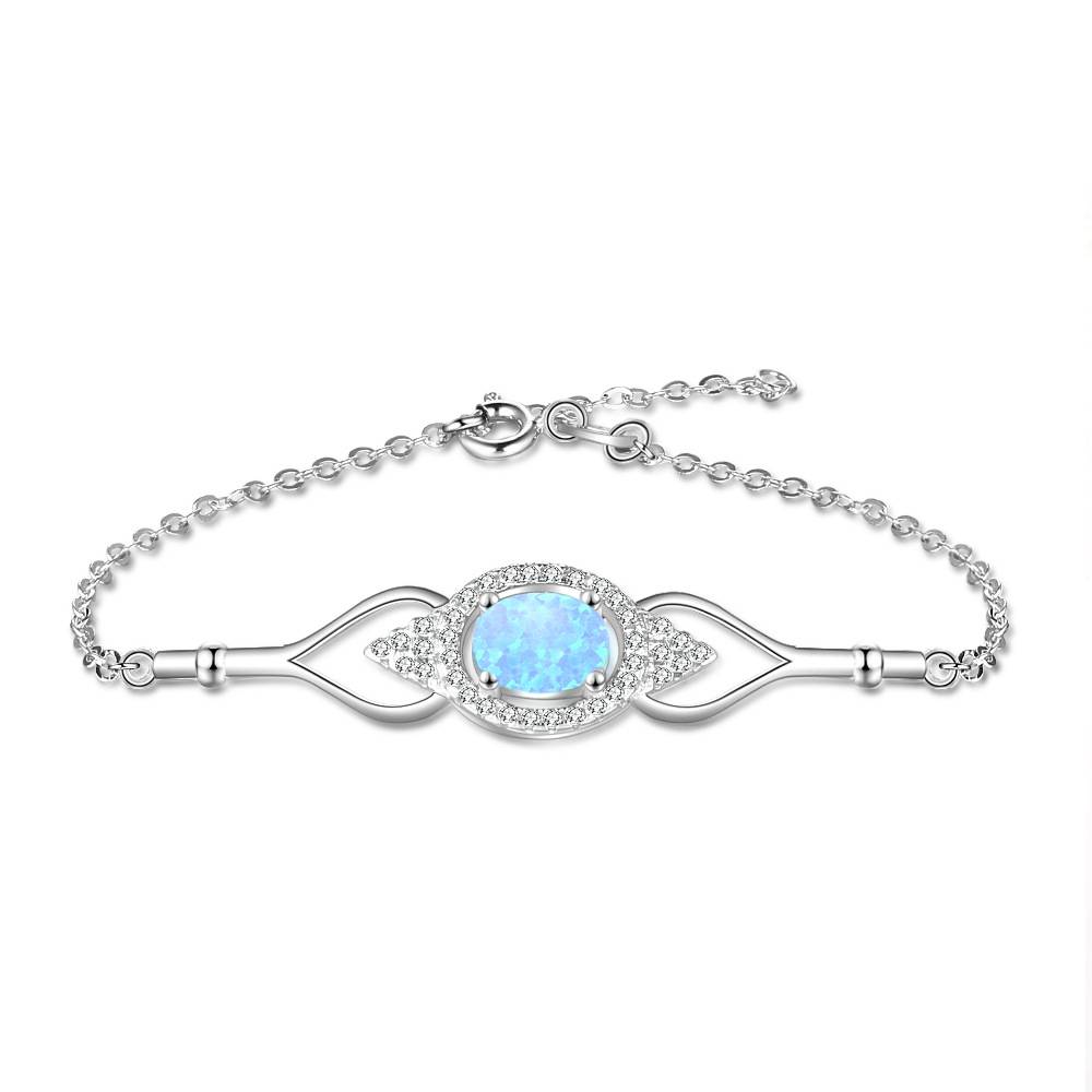 925 Sterling Silver White Blue Opal Stone Luxury Jewelry Bracelet