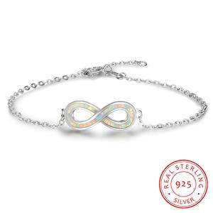  Lucky Number 8 S925 Silver Adjustable Cubic Opal Bracelet Crystal Love Infinity Charm Bracelet 