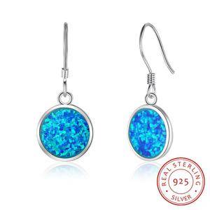  Opal Earrings 925 Sterling Silver Dainty Round Blue Opal Dangle Earrings For Women Girls 