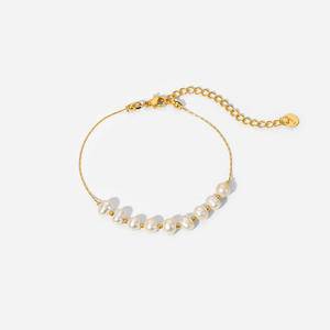 New Fashion INS Natural Freshwater Pearl Stainless Steel Bangles Jewelry Women Gifts Dainty PVD 18K Gold Plated Chain Bracelets