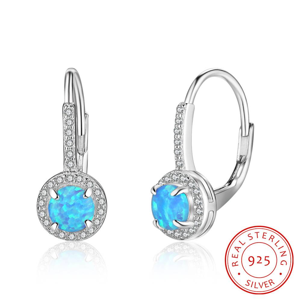  Halo Cubic Zirconia 925 Sterling Silver Synthetic Opal Hoop Earrings Jewelry 