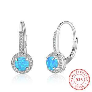  Halo Cubic Zirconia 925 Sterling Silver Synthetic Opal Hoop Earrings Jewelry 