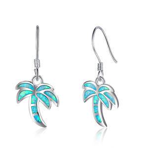 925 Sterling Silver Coconut Palm Tree Blue Opal Drop Earrings for Women  Jewelry Earrings
