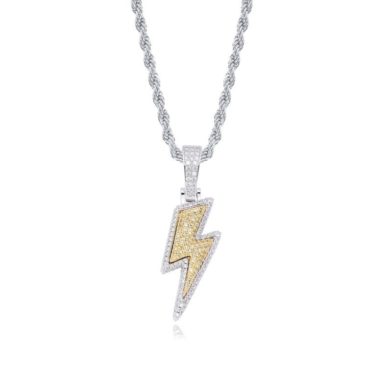 Hot Sale Fashion Zircon Superior Iced Out lightning Hip Hop Pendant Lightning Bolt Necklaces