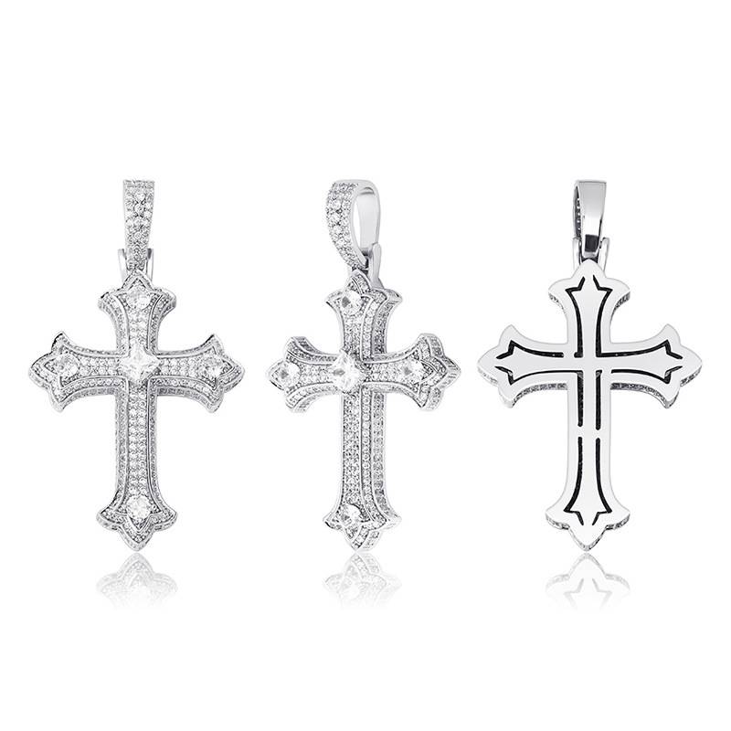 The Hip Hop Style  Colorful Cross Pendant Necklace Iced Out Cubic Zircon Hip Hop Gold Silver Color Men Charm Chain Jewelry
