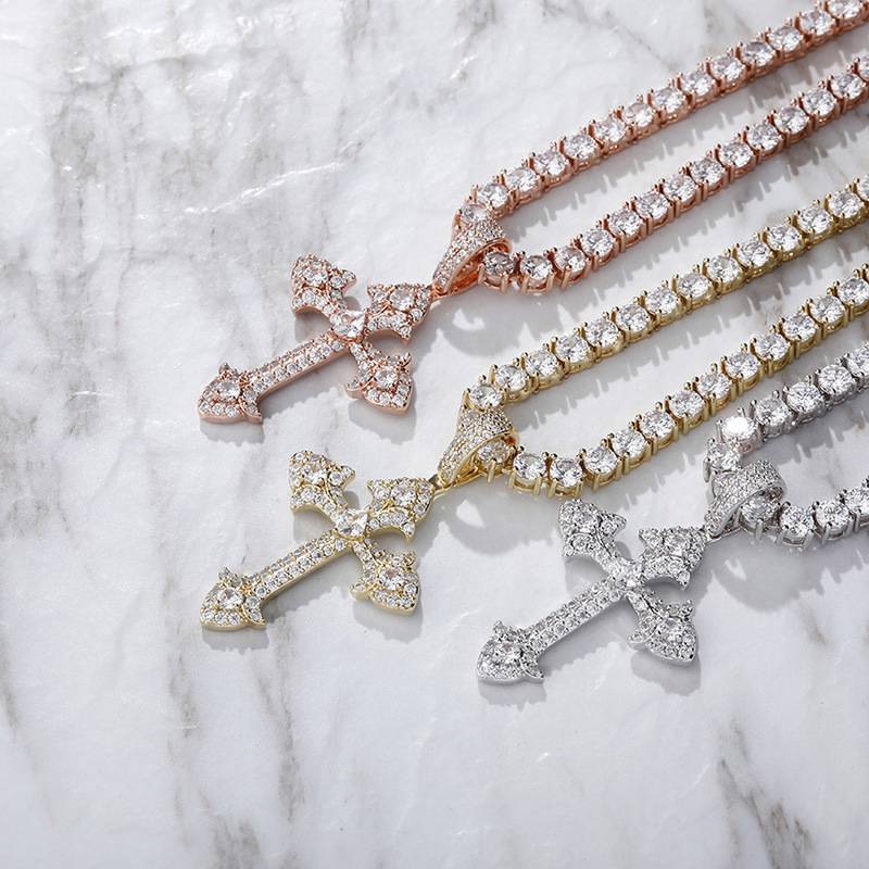  Iced Out Cross Pendant Ice Crystal Cubic Zirconia Cross Pendant Necklace Men Women Hip Hop Jewelry  Cross Necklace
