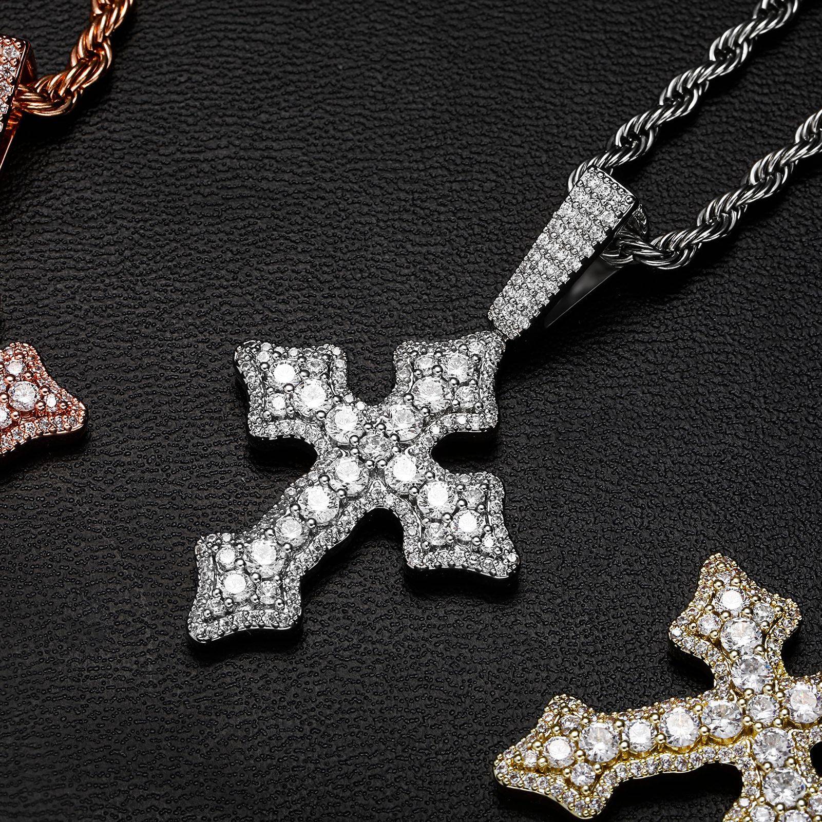  New HipHop Jewelry 18K Gold Plated Baguette Cross Pendant Iced Out   Zirconia Necklace Cross Pendant Necklace