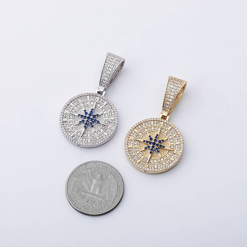 Compass Necklace Full Zircon Iced Out Bling Bling  Zirconia Pendants Necklace 18k Gold Plated Men Women Hip Hop Jewelry