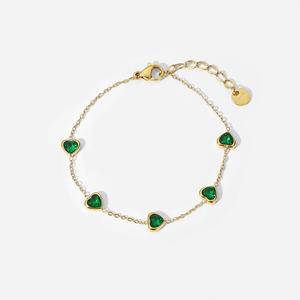 New Luxury Emerald Heart Stone Bracelets Women 18K Gold Plated Jewelry Stainless Steel Handmade Bracelets String Bracelet Female