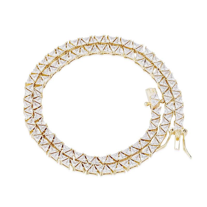Hip Hop Jewelry Set for Women 5mm Triangle Geometry Choker Zircon Tennis Chain Bracelet Necklace