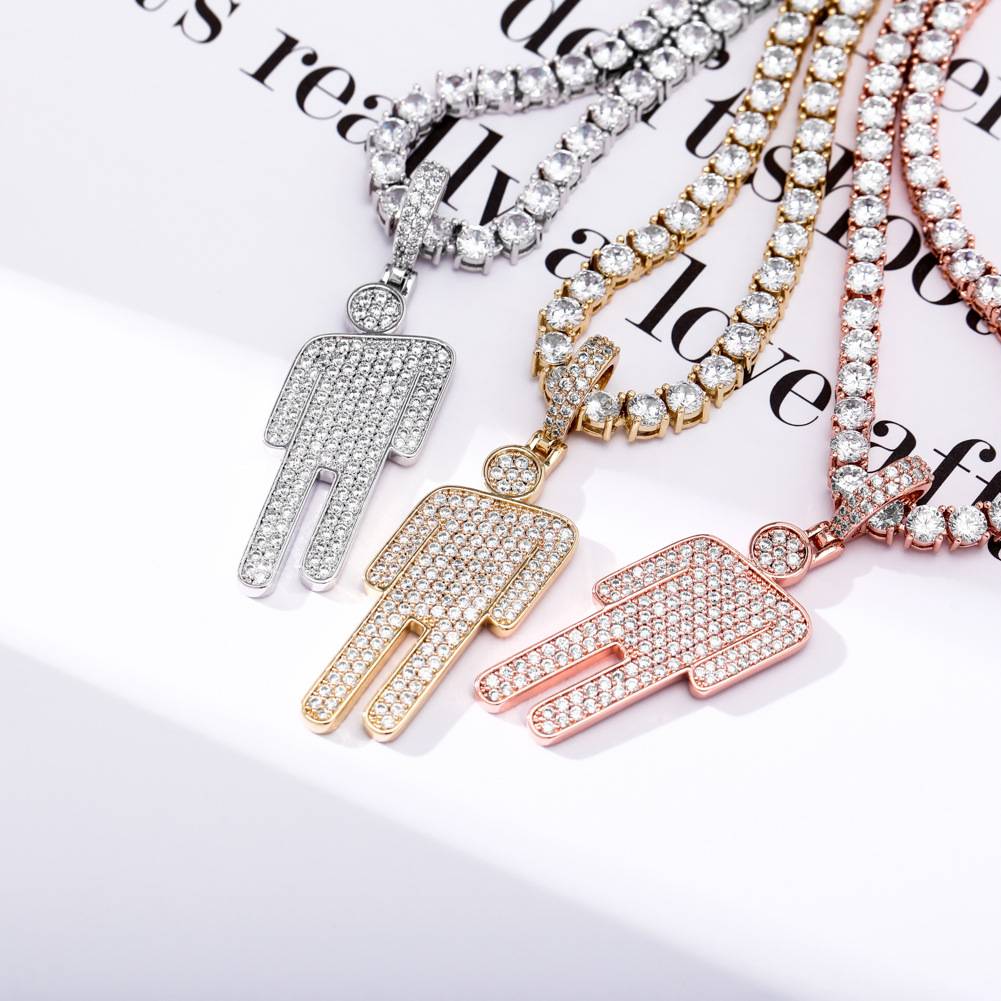 Hip Hop Jewelry Ice Jewelry Gold Plated Necklace Fashion Same Design With Famous Celebrities Cute Tilt Head Figure Pendant Brass