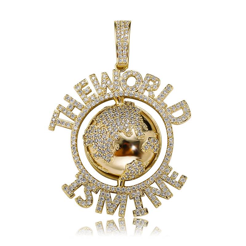  Hip Hop  Cubic Zircon Iced Map Pendant Necklaces With The World Is Mine letters