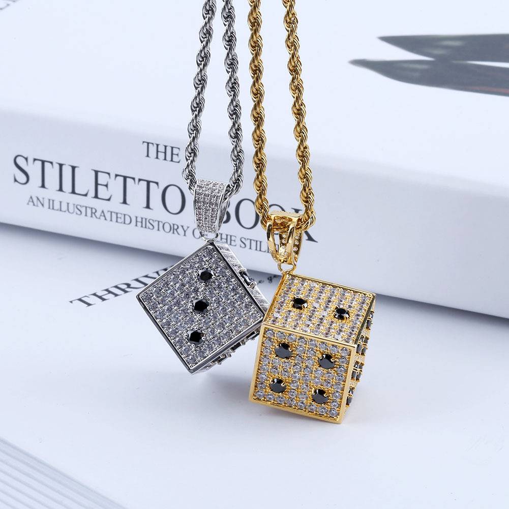 Dice Diamonds Pendant Cubic Zircon Gold Plated Pendants Necklaces Iced Out Hip Hop Jewelry For Men Women