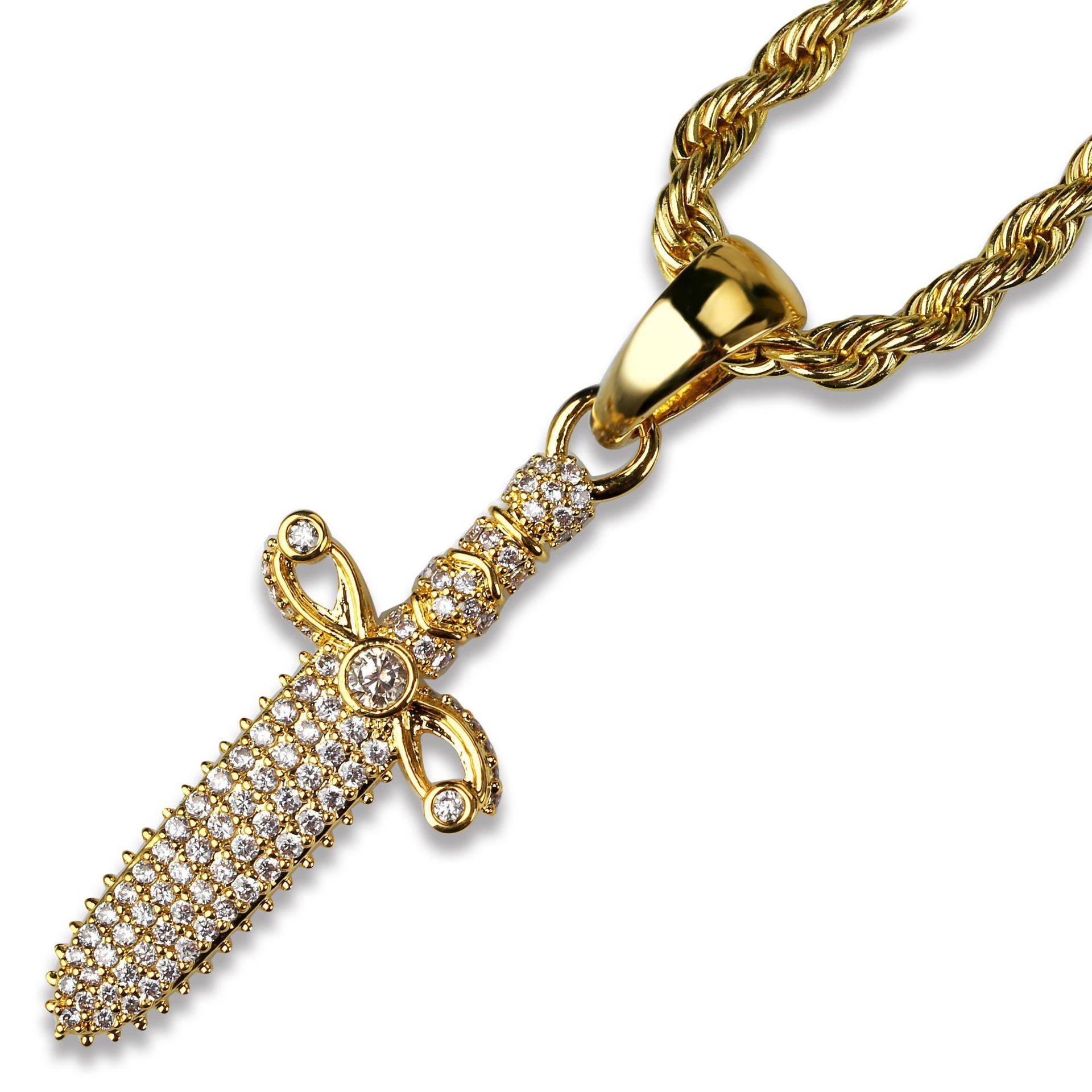 Hot Selling  Hiphop Style Men Jewelry Pendant Necklaces Brass AAA Zircon Poniard  Necklace