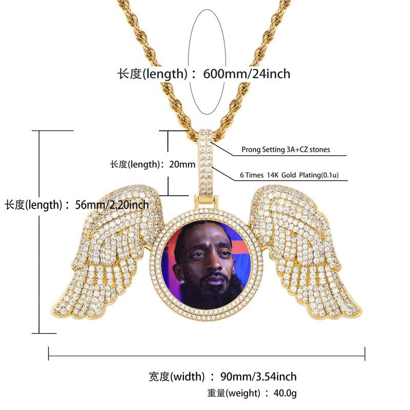  Hot Sale Angle Wings Newest Real Custom Gold Plated Diamond Photo Design Jewelry Necklace Chain Pendant Personalized