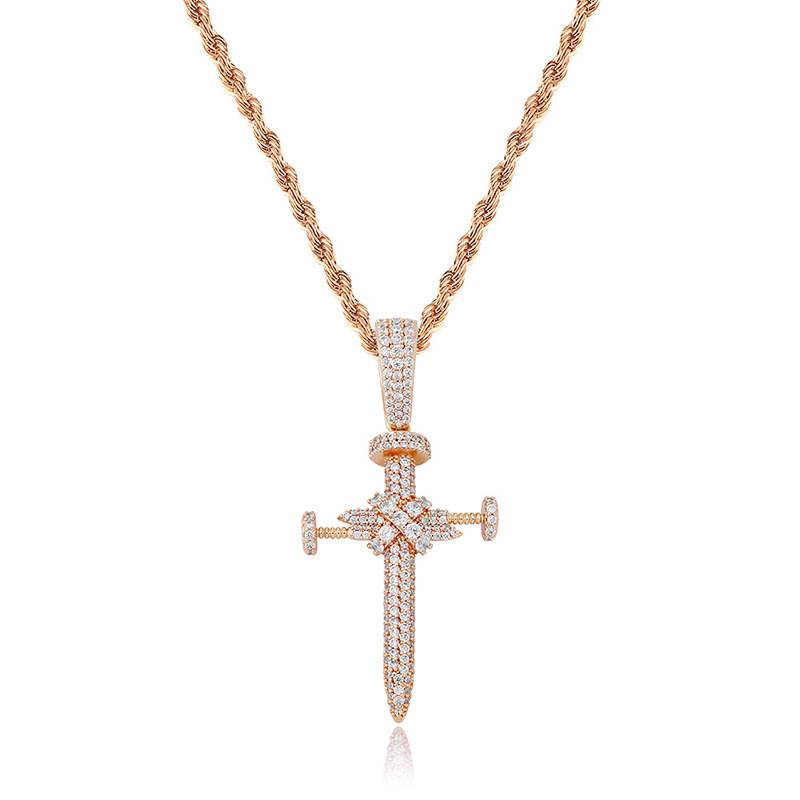  Hip Hop Jewelry 18k Gold Plating Cross Pendent Iced Out  Cubic Zirconia Necklace Cross Pendant Necklace