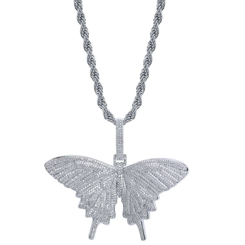  Hot Sell Style European And American HipHop Big Butterfly Men And Women Pendants Full Of Zircon Hipster Personality Necklace