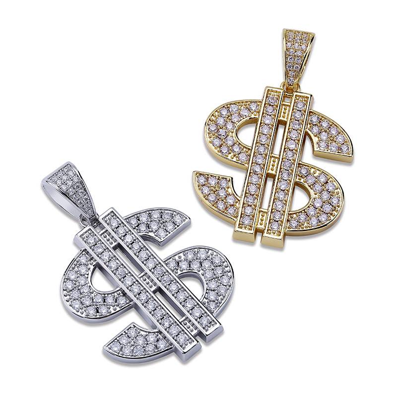 High Quality $ Pendant Ice Out Money Necklace  Diamond US Dollar Sign Bling Crystal Hip Hop Gift Necklace